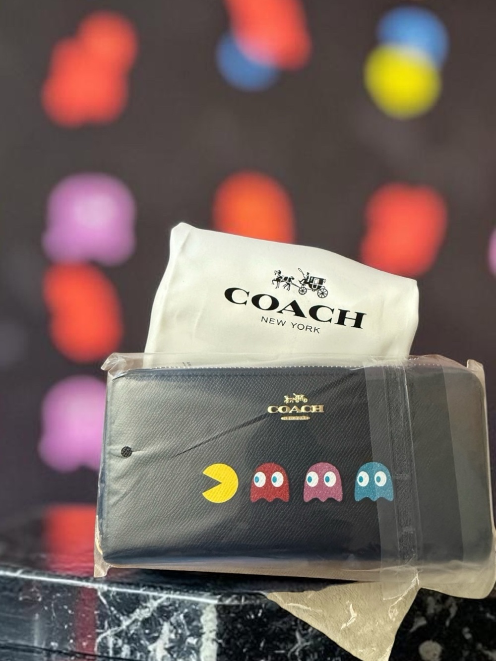 Coach X Pac-Man accordion zip wallet zip around wallet w/ dust bag NWT F55736 - Picture 8 of 13